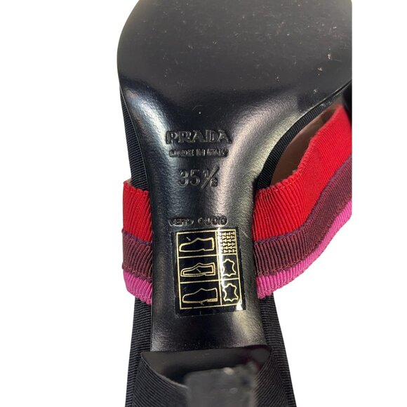 Prada Designer Black Mule Kitten Heel with Pink & Red Ribbon and Bow IT 35.5 - Picture 8 of 8